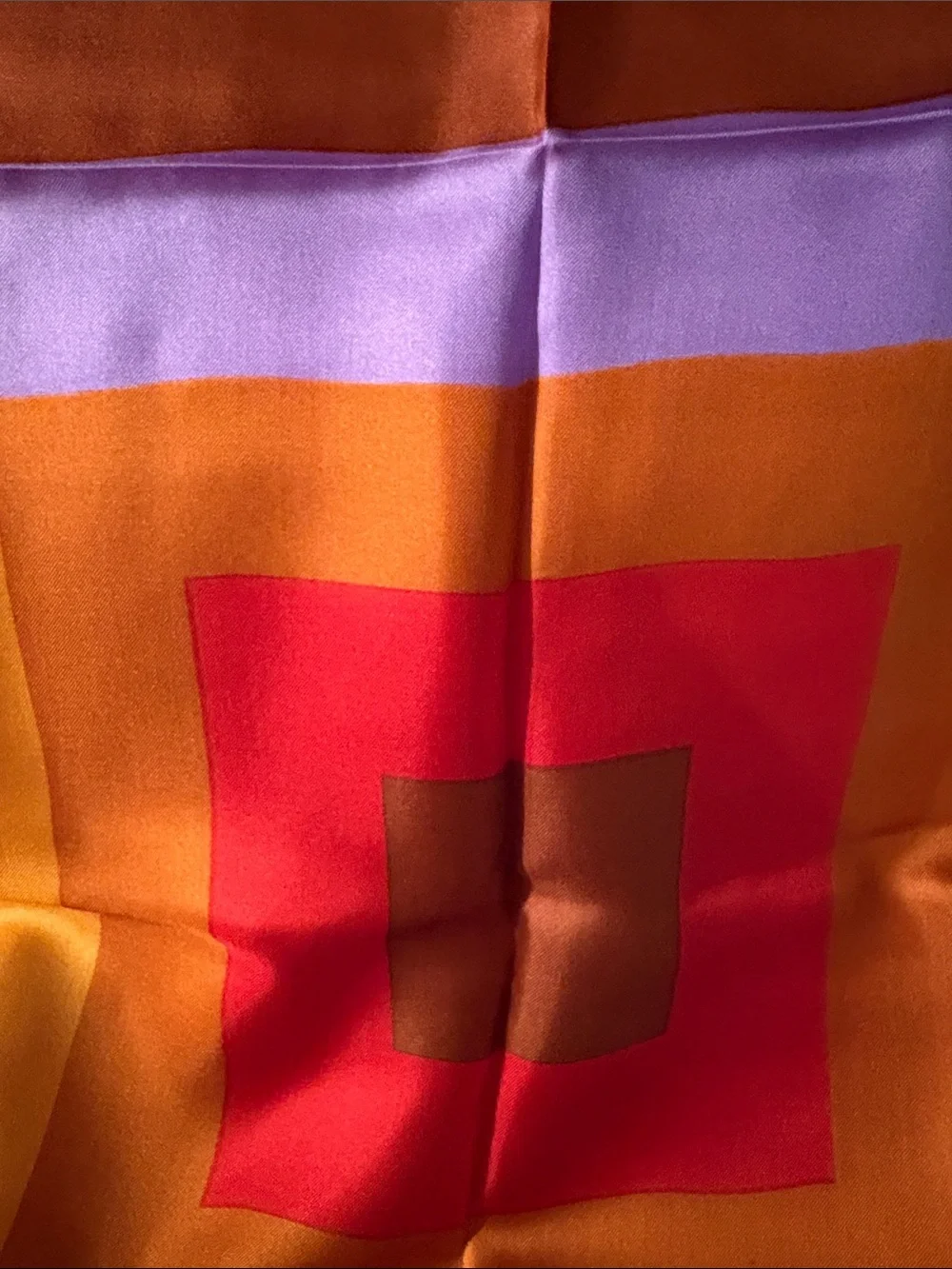 Geometric all  Silk Square Scarf in Orange, Red & Purple cravenette by mode make
